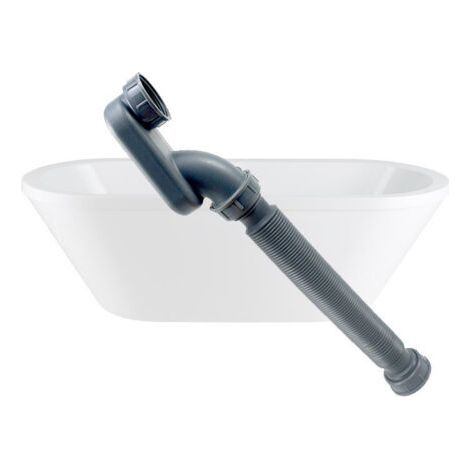 juego de tubería universal plana para lavabo de baño, a prueba de fugas, para bañera independiente, tubería de agua de plástico, tubo de drenaje retráctil de perfil bajo, sifón en P. (1/5)