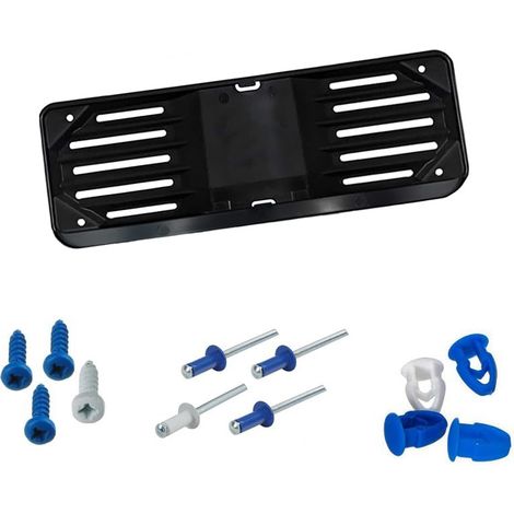 Portatarga Auto Italia Europa per Anteriore in Plastica (37,5x12,3 cm) - Supporto targa universale di colore Nero in Polipropilene con 4 Viti, 4 Rivet (1/5)