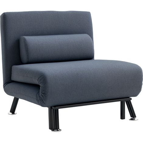 Linen Chair Bed, 3-in-1 Convertible Sleeper Chair with Adjustable Backrest, Pillow, for Living Room, Bedroom, Dark Grey