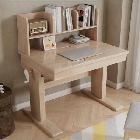 Kinder-Schreibtisch aus Holz, höhenverstellbar, neigbare Platte 0–43° und Stauraum (1/5)