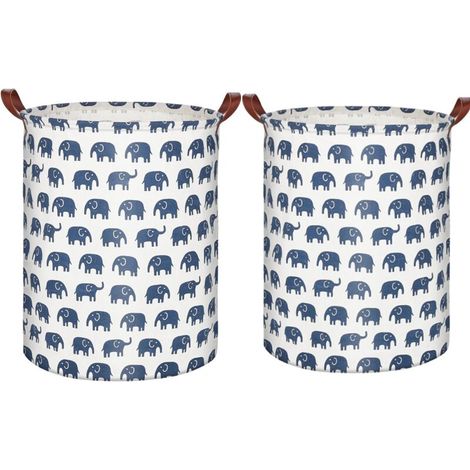(2 pezzi) Cesto portabiancheria pieghevole con manico, grande cesto portaoggetti da 63 litri, cesto portabiancheria in tessuto impermeabile per bambini, organizer per la stanza - Elefante (1/4)