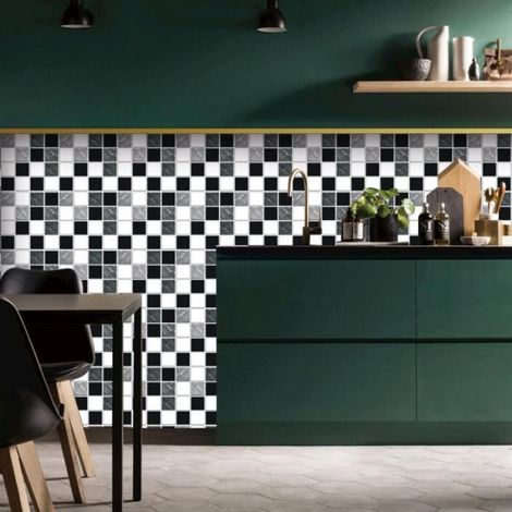 Lot de 24 autocollants 3D pour carrelage de cuisine et salle de bain Motif noires et blanches 2020 cm (1/4)