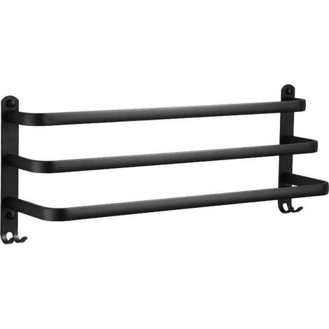 Porte-serviette porte-serviettes mural en aluminium à 3 niveaux avec crochets porte-serviettes noir étanche pour salle de bain cuisine salle de bain - 60 cm, (1/5)