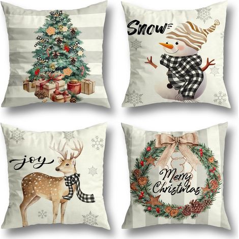 Décorations de Noël, taies d'oreiller de Noël, lot de 4, taies d'oreiller blanches et rouges de style ferme (1/5)