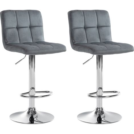 Lot de 2 tabourets de bar en velours gris foncé avec coutures décoratives pied en trompette métal chromé 100004390 (1/5)