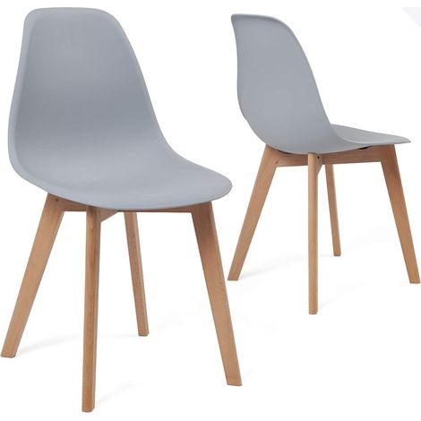Ensemble de 2 chaises de cuisine au design scandinave, assise en plastique noir souple, légères, durables et faciles d'entretien, pieds en hêtre clair NAO (noir) (1/5)