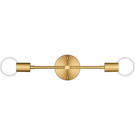 Applique Murale - 2 Sources Lumineuses - Finition Laiton Brossé - Support Mural ou Plafonnier - Pour Salle De Bain Miroir Couloir Chambre Cuisine - 43 x 12 x 14 cm - 2 x E26 (1/5)