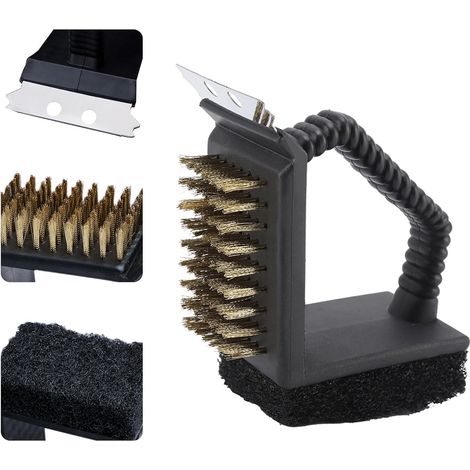 Brosse & grattoir triple pour gril – Brosse métal de sécurité – Outil nettoyage barbecue Q & Pulse