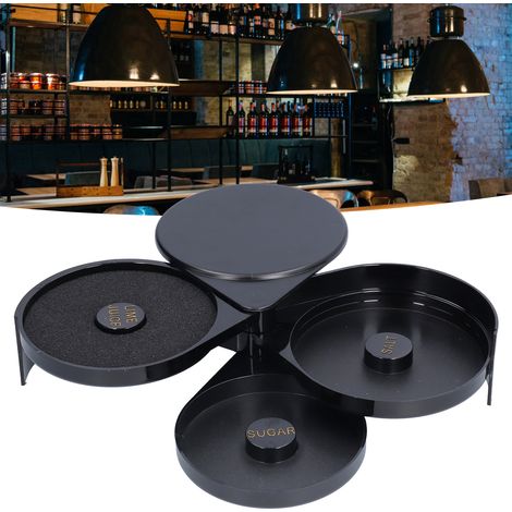 3-stöckiges Bar-Accessoire [Tablett]: Cocktail-Ränder mit Behältern für Salz, Zucker und Limette (schwarzer ABS-Kunststoff) - Ideal für Margaritas, Gimlets und als Gastgeschenk (1/5)