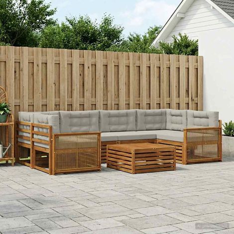 vidaXL Set di divani da esterno 7 pz Naturale e Grigio Chiaro (1/5)