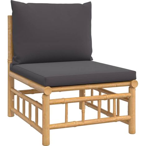 Canapé central de jardin Divan de jardin avec coussins gris foncé bambou (1/5)