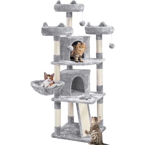 Homevive Árbol Grande para Gatos con 3 Plaraforma Torre para 3-5 Gatos Adultos Rascador de Escalada para Mascota 174 cm Gris Claro
