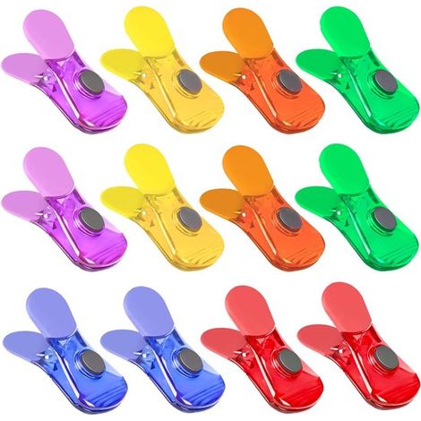 Set di 12 clip di chiusura in colori assortiti, clip per alimenti, chiusure per sacchetti di snack, clip magnetiche per il frigorifero, clip portaoggetti multicolore (1/5)
