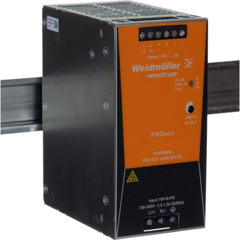 Alimentation pour rail DIN Weidmuller, série PRO ECO, 48V c.c.out 5A, 240W ( Prix pour 1 )