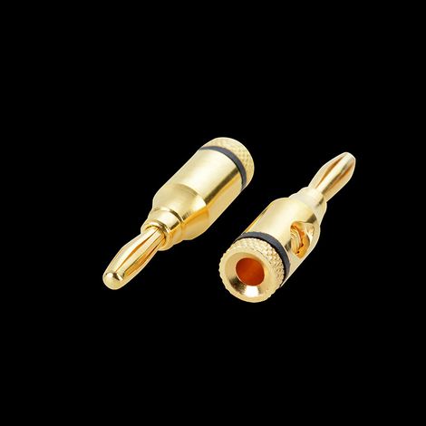 Vergoldeter, lötfreier 4-mm-Bananenstecker für Lautsprecher, Verstärker und Lautsprecherkabel mit schwarzem Ring. (1/5)