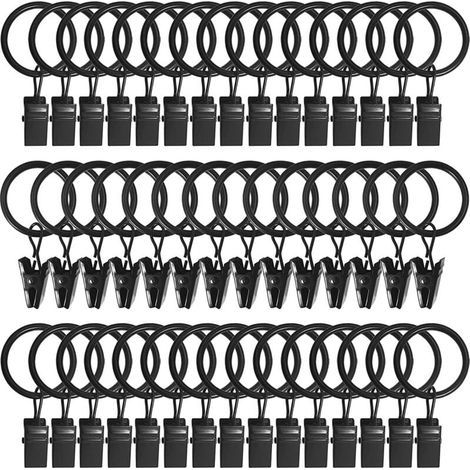 45 anelli per tende con mollette - Neri, mollette per tende resistenti, ganci di fissaggio per asta a tensione, ganci decorativi per tende e telai di finestre con foro metallico I.D (1/4)