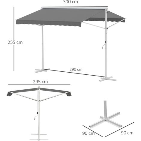 Store debout Outsunny 3x3m, bras pliant et manivelle, gris, protection solaire pour terrasse et loisirs (1/5)