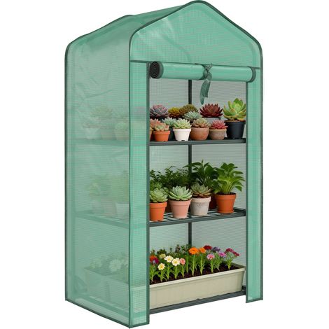 Serre de jardin avec étagères 3 niveaux, serre de balcon, bâche renforcée PE, châssis en acier, 59 x 39 x 127 cm, vert (1/5)
