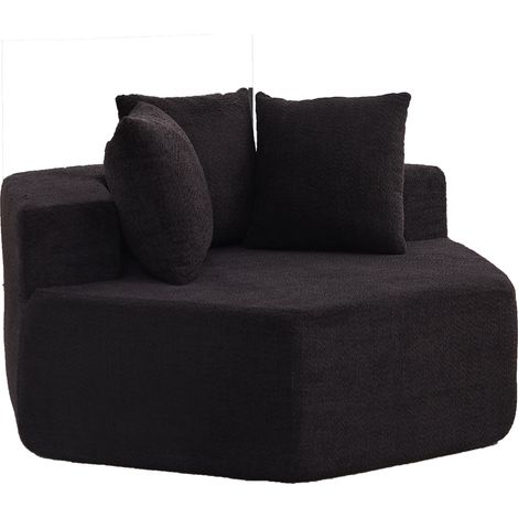 Modulare sechseckige Einzelsessel aus schwarzem Chenille mit 3 Kissen (1/5)