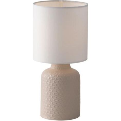 "Lampada da tavolo RAVELLO in ceramica tortora con paralume in tessuto" (1/2)