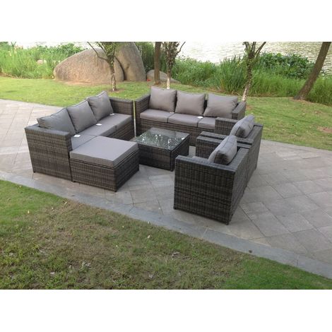 Fimous Poly Rattan Gartenmöbel-Set-Balkonmöbel Set 9-sitzer Gartenlounge Sofa Set Sitzgruppe aus Gartensofa, Sessel, Hocker für Wintergarten, Rasen, Terrasse,Dunkelgrau Gemischt (1/2)