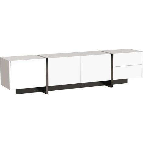 Mueble TV lowboard blanco y negro en brillo con puertas y cajones (1/5)