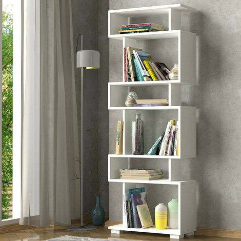 Dmora - Estante para libros Dpeeter, Estante de oficina, Porta libros móvil, Biblioteca, 60x20h165 cm, Blanco (1/4)