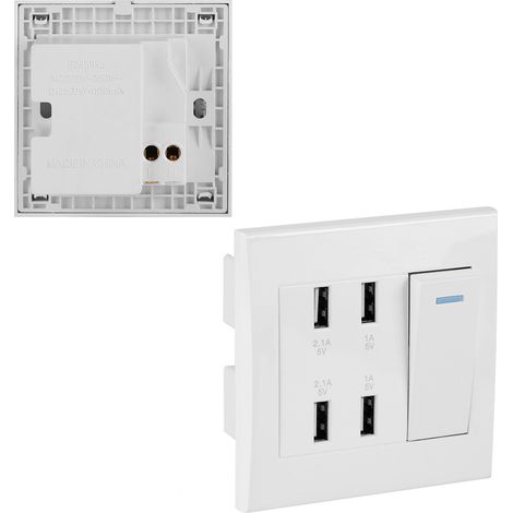 4-Port-USB-Wandsteckdose mit Schalter – 4100-mA-Smart-Ladegerät – Weißes PC – 220–250 V – Französischer Stecker (1/5)
