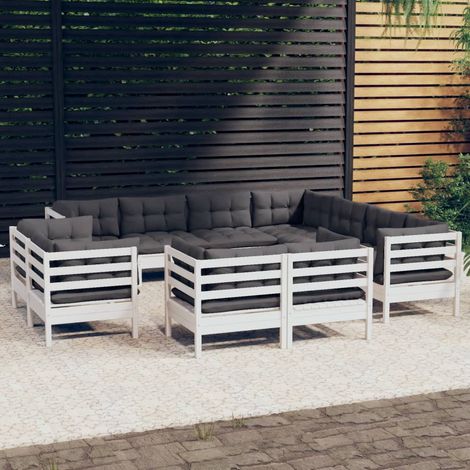 Muebles de jardín 11 pzas y cojines blanco madera maciza pino vidaXL (1/5)