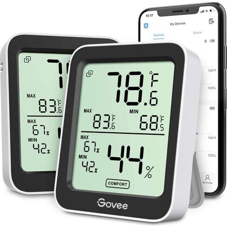 ZOLGINAH Thermomètre Hygromètre Intérieur 2 Pièces, Petit Moniteur Mini Numérique à Haute Précision Capteur Humidité Température, LCD Bluetooth Stockage Données Maison Chambre Frigo Cave Garage Serre