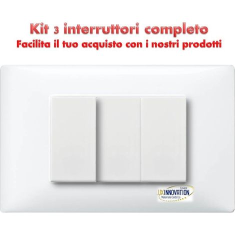 Interruttore triplo a 3 completo monoblocco con placca bianca compatibile plana