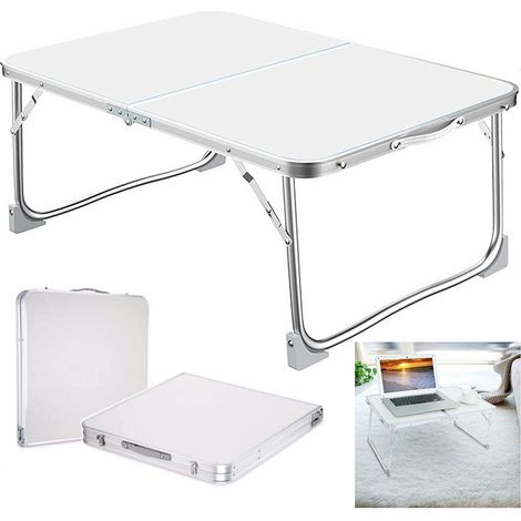 Folding Table Portable 60CM Small Aluminium Table Indoor and Outdoor Foldable Garden Kitchen Dining Table Trays with Portable Handle for Party/Picnic/Camping/Barbecue/Home Party