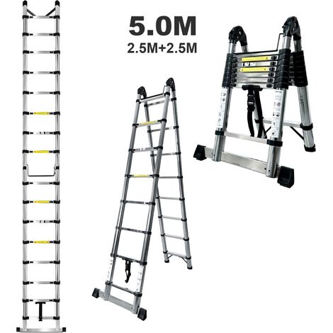 Brstheco Échelle télescopique 2‑en‑1 5m Acier inox Charge 150kg (1/5)