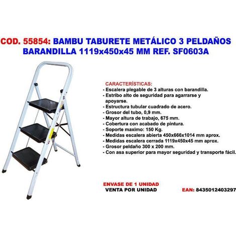 bambu taburete metali 3 peldaños barandill 1119x450x45mm sf0603a