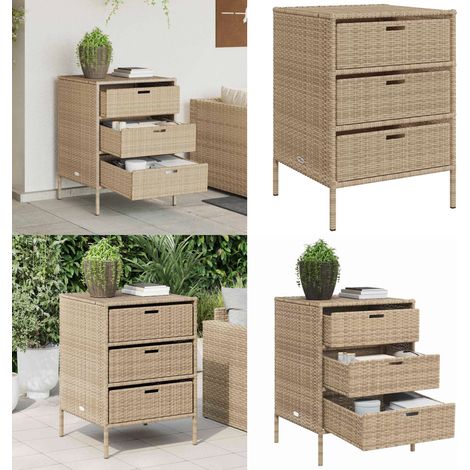 Armario de almacenaje de jardín ratán PE beige 55x59x80 cm - Almacenamiento exterior - Cajones para jardín