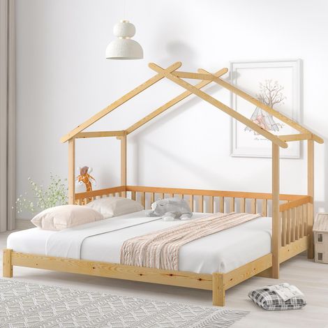 Lit cabane extensible, lit cabane, lit enfant, lit de jour, lit simple et double, bois massif, naturel (200x90cm & 200x180cm), garantie 2 ans