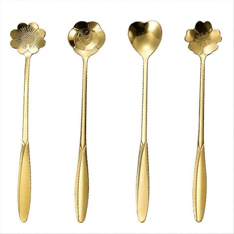 Cuillère à café dorée en acier inoxydable à motif de fleur de cerisier, 13 cm, cadeau (1/5)
