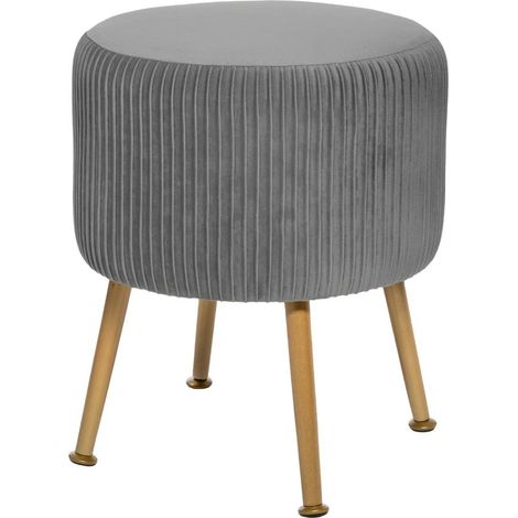 Atmosphera – Tabouret en velours gris plissé H 41 cm – Design compact pour salon et couloir – Mousse polyuréthane et polyester