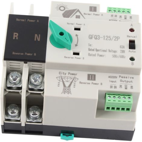Automatischer 2P 63A AC230V 50/60Hz Umschalter, schnelle Millisekunden-Umschaltung, zeitgesteuerter Regler, Solar-PV-Quelle zum Hauptnetz, duale Stromversorgung. (1/5)