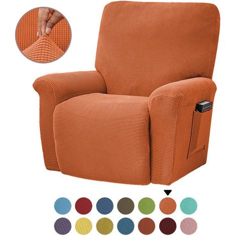 Ausziehbarer Bezug für 1-sitzigen Relaxsessel, in kariertem Jacquard-Stoff, Farbe Orange.