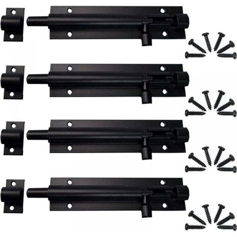 (Black, 11.3cm) Set of 4 External Gate Bolts, Doors, Sliding Deadbolt Locks, Steel Gate Bolts for Garden Gates, Bathroom Doors and Wooden Doors (1/5)