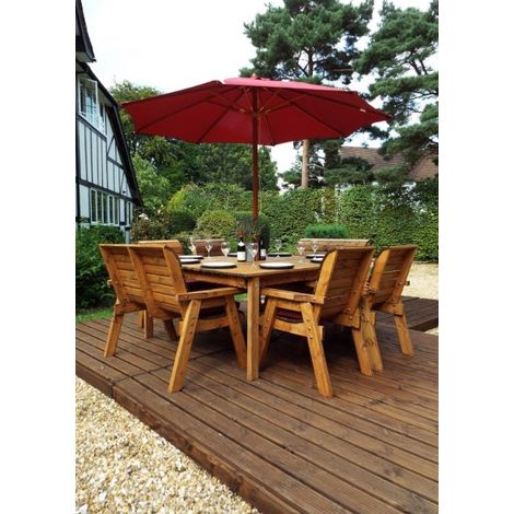 Charles Taylor 8 Seater Wooden Square Table & 4 Chairs 2 Benches Parasol Red (1/4)