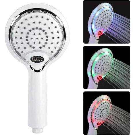 Pommeau de Douche LED Douchette Pulvérisateur de Douche 3 Couleurs Contrôle de Température Tête De (1/5)