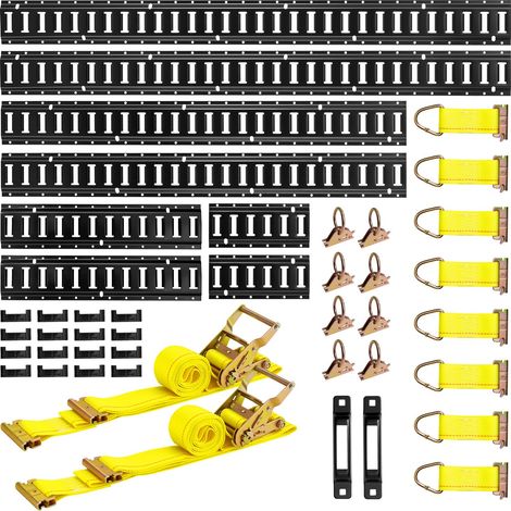 Kit Rails Arrimage E-Track, 8 Rails (1,5 m + 1,2 m + 0,6 m + 0,3 m), 36 Accessoires dont 2 Sangles à Cliquet 8 Joints Toriques 8 Attaches D 2 Fentes Simples 16 Embouts, pour Fourgons Remorques (1/5)