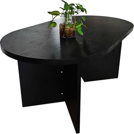 Esstisch 160 x 90 cm Holz Schwarze-Optik gerade Kante oval V-Gestell OVI (1/4)