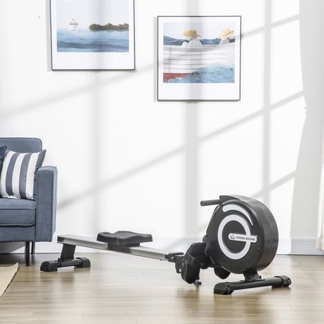Klappbares Indoor-Rudergerät mit Magnetbremse – Leise – 8 Widerstandsstufen – Aluminium-Gleitschiene – Multifunktions-LCD-Bildschirm – Aluminium, Stahl, ABS, Schwarz, Silber