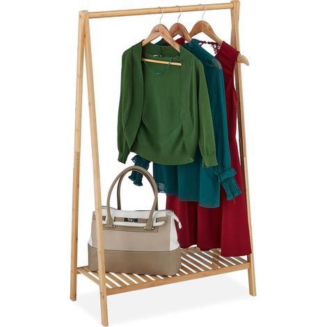 Penderie en Bambou, Portant à vêtements, étagère Chaussures, Salon, Couloir, HxLxP : 120x67x35 cm, Naturel (1/5)