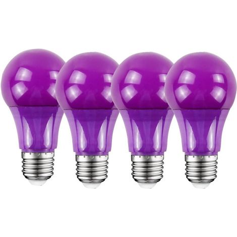 4er-Pack 9-W-A19-LED-Lampen (entspricht 60 W), für Verandabeleuchtung, Partydekoration, Bars und Wohnraumbeleuchtung, E27-Sockel, nicht dimmbar, Lila