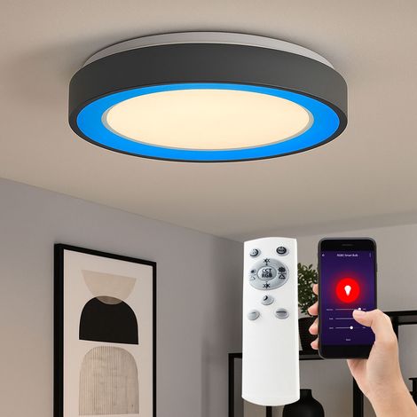 Plafonnier LED RGB changement de couleur Plafonnier dimmable Télécommande Lampe de salon anthracite, métal, 24W 2600Lm blanc chaud froid, D 39x8 cm (1/5)