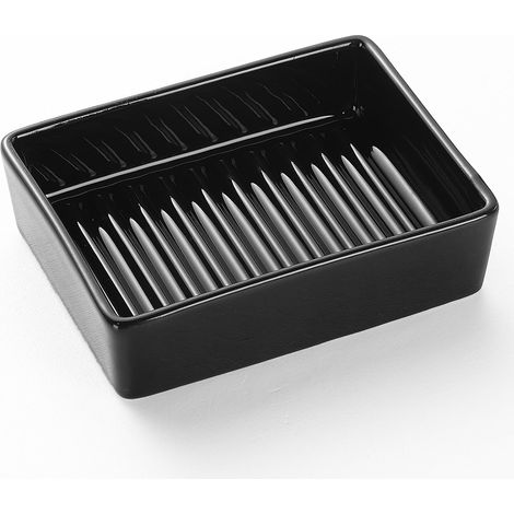 Porte-savon rectangulaire noir - Porte-savon moderne en céramique antidérapante, idéal pour la salle de bain, l'évier de la cuisine ou la table de douche - facile à nettoyer (1/5)